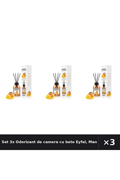 Eyfel Set 3x Odorizant de camera cu bete Eyfel, Mango, 120 ml