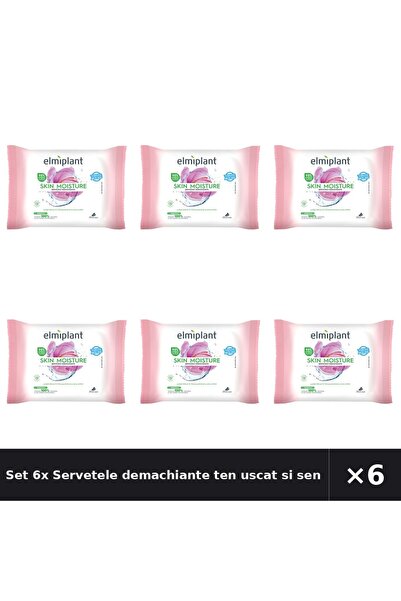 ELMIPLANT Set 6x Servetele demachiante ten uscat si sensibil Skin Moisture, 2...