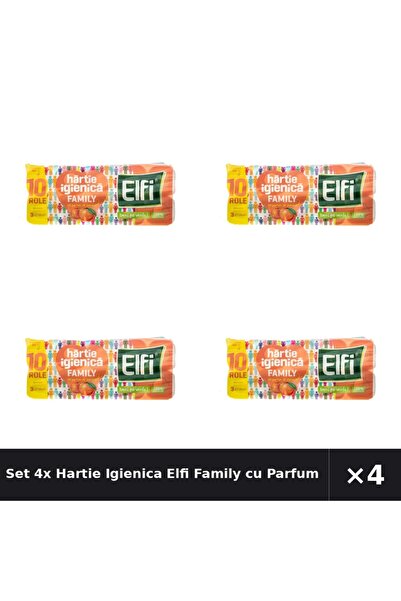 Elfi Set 4x Hartie Igienica Family cu Parfum de Piersica, 3 Straturi, 10 Role...