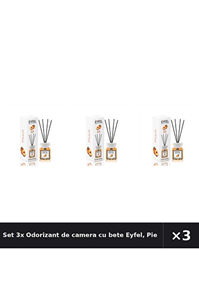 Eyfel Set 3x Odorizant de camera cu bete Eyfel, Piersica, 120 ml