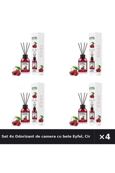 Eyfel Set 4x Odorizant de camera cu bete Eyfel, Cirese, 120 ml