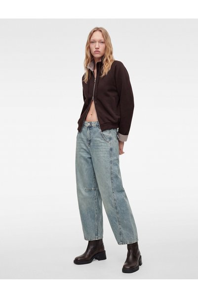 Koton Cotton Regular Waist Pocket Balloon Fit Relax Barrel Denim Trousers - B...