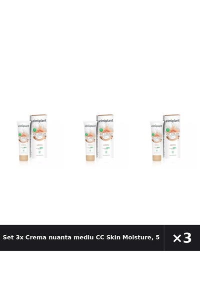 ELMIPLANT Set 3x Crema nuanta mediu CC Skin Moisture, 50 ml,