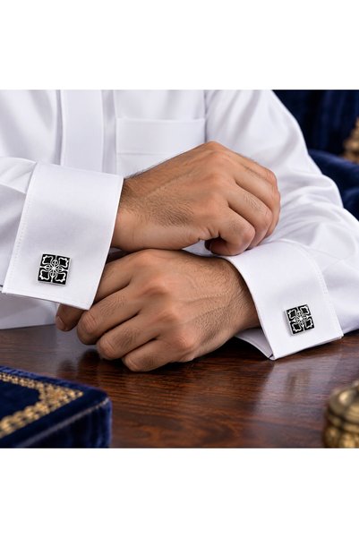 CozyNook Men's Black & Silver Cufflinks for Formal Shirts & Special Occasions
