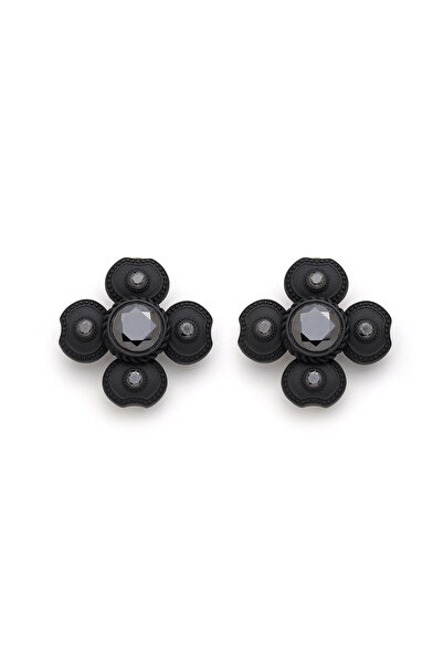 Mon Reve Shadow Flower Black Plated Clip-On Earrings