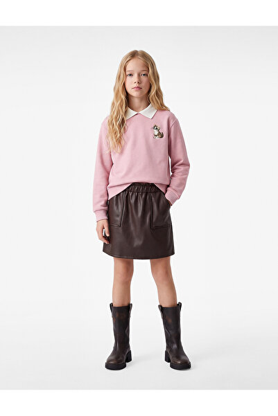 Koton Kedi Nakışlı Uzun Kollu Polo Yaka Sweatshirt