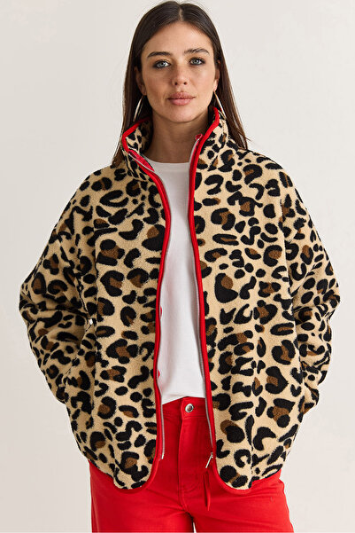 Bianco Lucci Hanorac din fleece pentru femei, maro-roșu, cu model, cu buzunar...