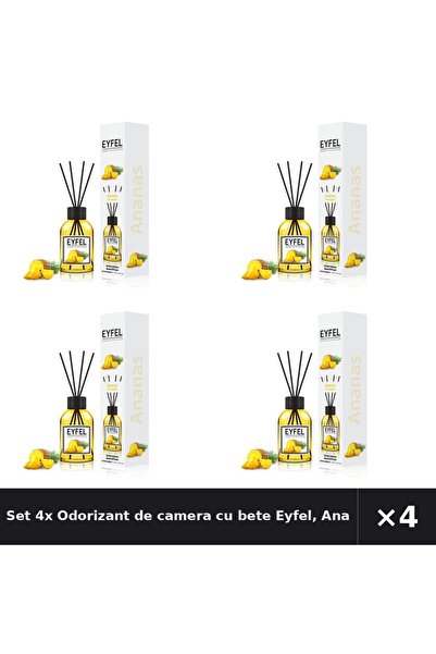 Eyfel Set 4x Odorizant de camera cu bete Eyfel, Ananas, 120 ml