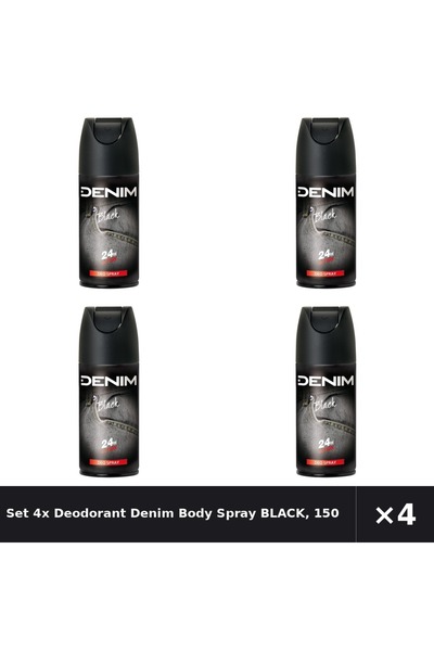 Denim Set 4x Deodorant Spray Corporal BLACK bucăți, 150 ml