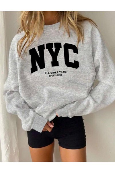 LELVANİ Γυναικείο φούτερ Nyc All Girls Team με στάμπα και λαιμόκοψη ποδηλάτου