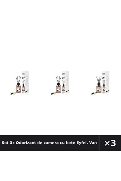 Eyfel Set 3x Odorizant de camera cu bete Eyfel, Vanilie, 120 ml