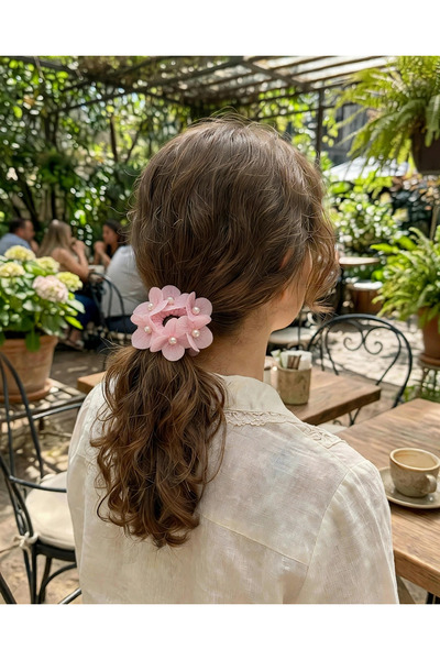 LİNACO Floral Rubber Band Set - Pearlized Hydrangea Pattern Hair Tie