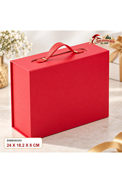 Craciunescu By DBR Red Gift Box 24 x 18.2 x 8 cm, with Handle, Suitcase Style -