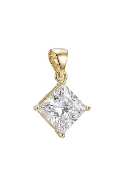 Zeino Kare Kesim Beyaz Zirkon Taşlı Kolye Ucu - 14k Altın Kaplama - 12 x 19 mm