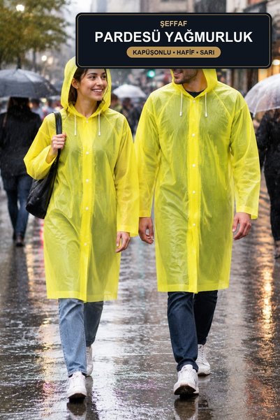 viracasa Transparent Raincoat with Hood Yellow Unisex Lightweight Disposable ...