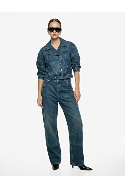 Koton Cotton Stitched Detailed Regular Waist Carpenter Denim Trousers with Po...