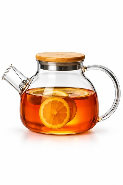 viracasa Cam Demlik 1000 ml Bambu Kapaklı Isıya Dayanıklı Borosilikat Çay ve Bitki Çayı Demliği
