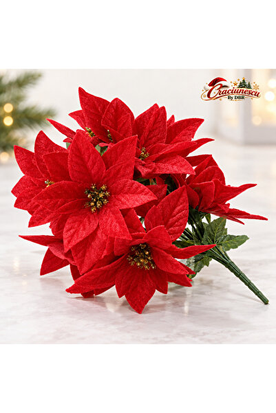 Craciunescu By DBR Buchet Flori Artificiale 14 cm, Rosu Festiv, Stil Craciuni...