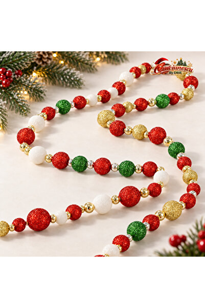 Craciunescu By DBR Lant Decorativ pentru Brad 1,5 m, Bile Multicolore cu Scli...