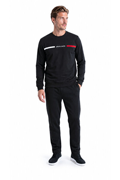 Pierre Cardin Men's Contrast Stripe Detailed Crew Neck Sweatpants Set