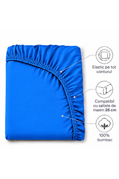 Ralex Cearșaf de pat cu elastic, jerseu 100% bumbac, 160 x 200 cm, Albastru