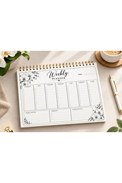 BLACKONECLASS White Orchid Themed Weekly (Annual) Irregular Planner 104 Pages A5 Metal Spiral Bound Cardboard Cover White Orchid Themed Weekly (Annual) Irregular Planner