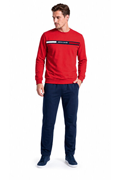 Pierre Cardin Men's Contrast Stripe Detailed Crew Neck Sweatpants Set
