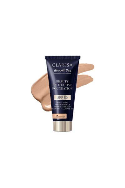 Claresa Fond de ten hidratant cu protecție solară SPF50 - 2W Mediu Cald 30ml