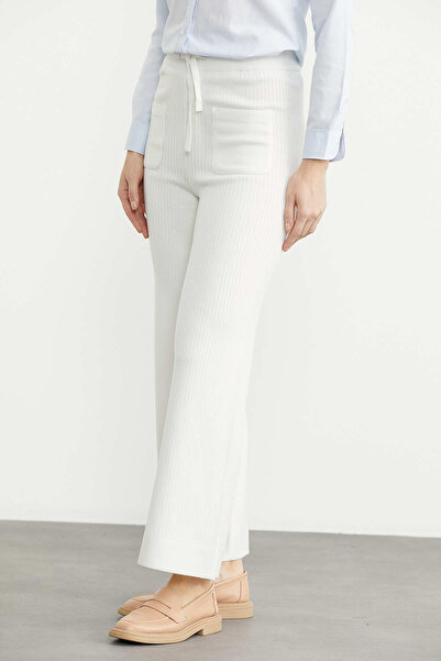 Sementa Ribbed Knit Trousers with Front Pocket Detail - Bone Color