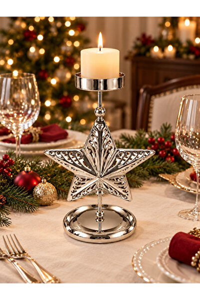 Generic Brand Silver star candle holder, Christmas table decoration