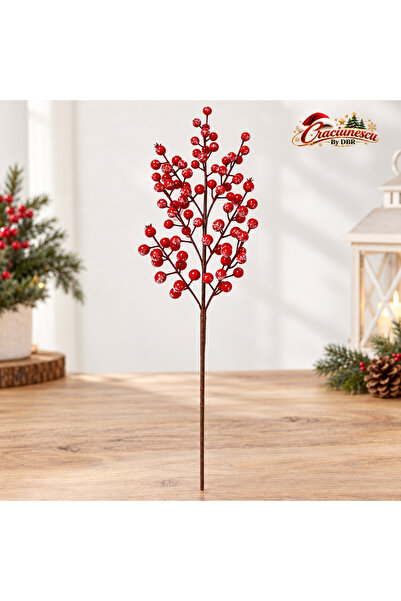 Craciunescu By DBR Crenguta Artificiala cu Bobite Rosii, Decor Festiv -