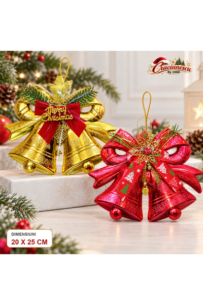Craciunescu By DBR Decoratiune de Craciun cu Clopote 20 x 25 cm, Fundita Fest...