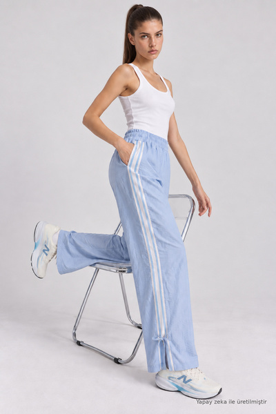Lovelyİstanbul Wide Leg Striped Ayrobin Pants Lnz0005 Sky Blue