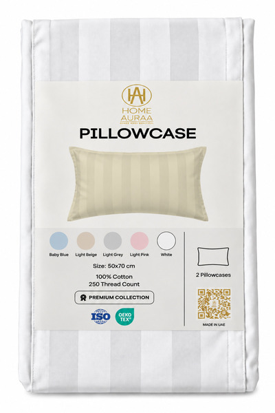 HOME AURAA Cotton Ease Pillow case Set of 2 pcs - 50×75 cm – White I 100% Premium Cotton I 250 Thread Count.