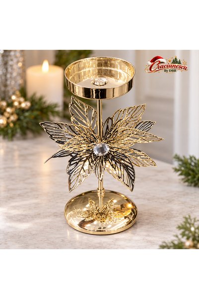 Craciunescu By DBR Gilded Candle Holder, Elegant Floral Design -