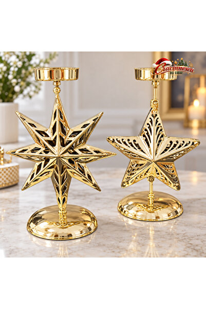 Craciunescu By DBR Candle Holder with Golden Star, Elegant Decor -