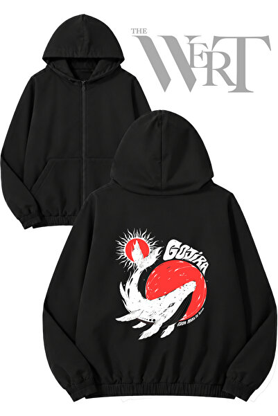 THEWERT Gojira 8 Back Printed Zippered Hooded Black Cardigan (2 Yarns)
