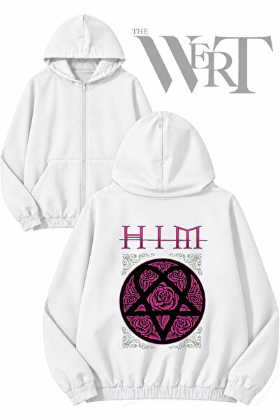 THEWERT Hım Roses pentagram na leđima, bijeli kardigan sa kapuljačom i zatvar...