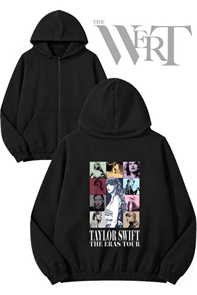 THEWERT Hanorac negru cu fermoar și imprimeu pe spate Taylor Swift (2 fire)