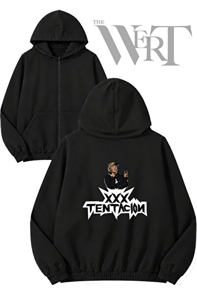 THEWERT Xxxtentacion 2 Back Printed Zippered Hooded Black Cardigan (2 Yarns)