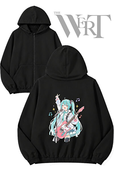 THEWERT Hatsune Miku_3 Back Printed Zippered Hooded Black Cardigan (2 Yarns)
