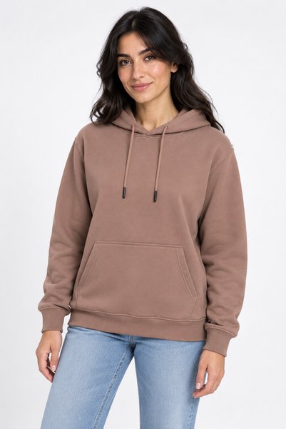 ODİN ATLAS Women's Brown Hooded 3 Thread Kangaroo Pocket Sweatshirt