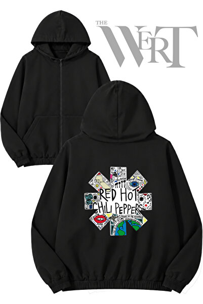 THEWERT Red Hot Chili Peppers 8 Back Printed Zippered Hooded Black Cardigan (...