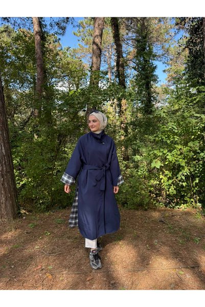 Hena Store Kadın Uzun Ekoseli Oversize Su Geçirmez Trençkot