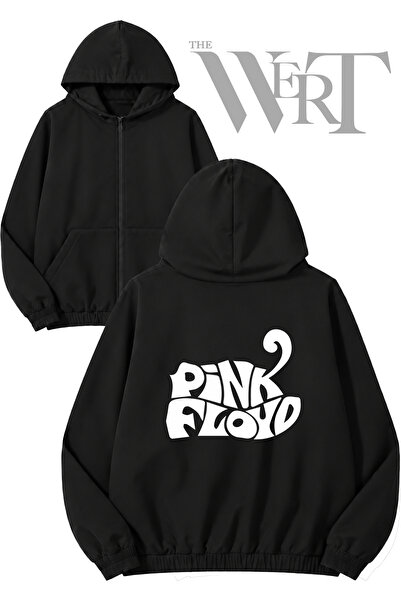 THEWERT Pink Floyd Large Text Back Print Zippered Hooded Black Cardigan (2 Ya...