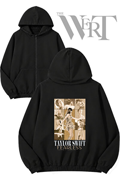THEWERT Taylor Swift 8 Back Printed Zippered Hooded Black Cardigan (2 Yarns)