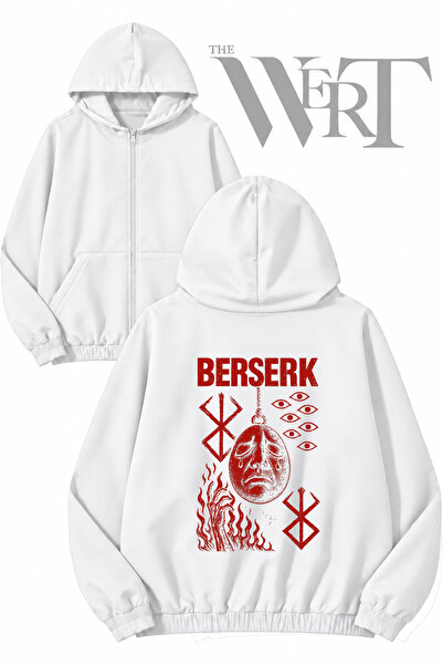 THEWERT سترة بيضاء بقلنسوة وسحاب وطبعة على الظهر من Berserk Eye Tear (2 خيط)