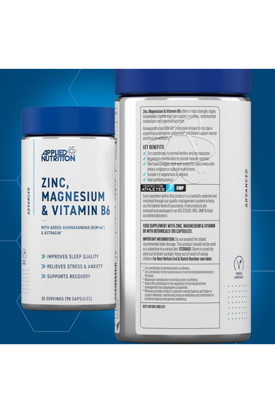 applied nutrition مكمل الزنك والمغنيسيوم وفيتامين B6 من أبلايد نيوتريشن 90 كبسولة - ZMA 90 Capsules