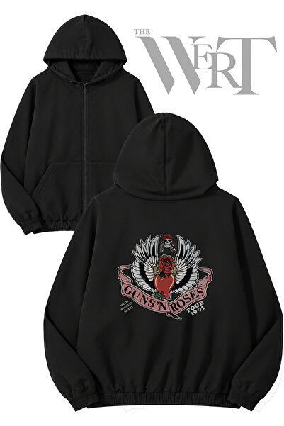 THEWERT Guns N Roses 17 Back Printed Zippered Hooded Black Cardigan (2 Yarns)