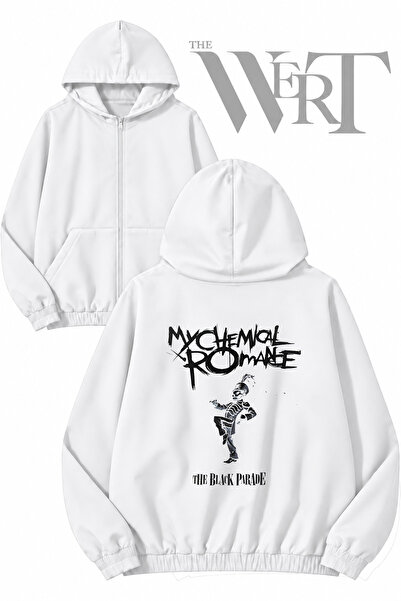 THEWERT سترة بيضاء بقلنسوة وسحاب من My Chemical Romance 1 (2 خيط)
